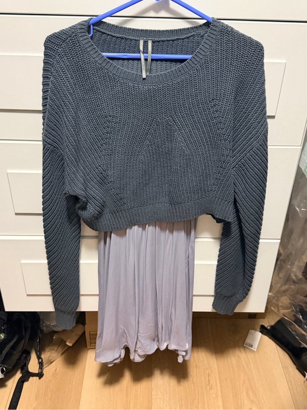 Anthropologie Black Chunky Knit Sweater silk dress two piece